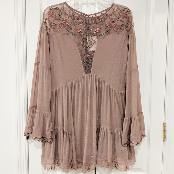 NWT Free People Boho Bell Sleeve Mini Dress - Picture 5 of 8